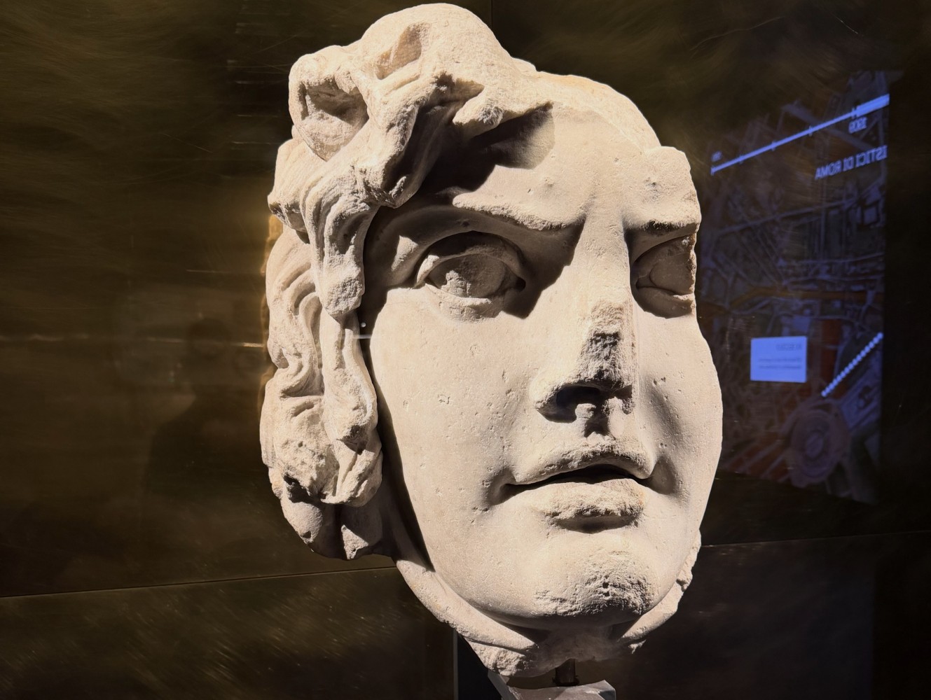 La testa di Medusa proveniente dal Tempio di Venere e Roma, esposta all'ingresso della stazione Colosseo